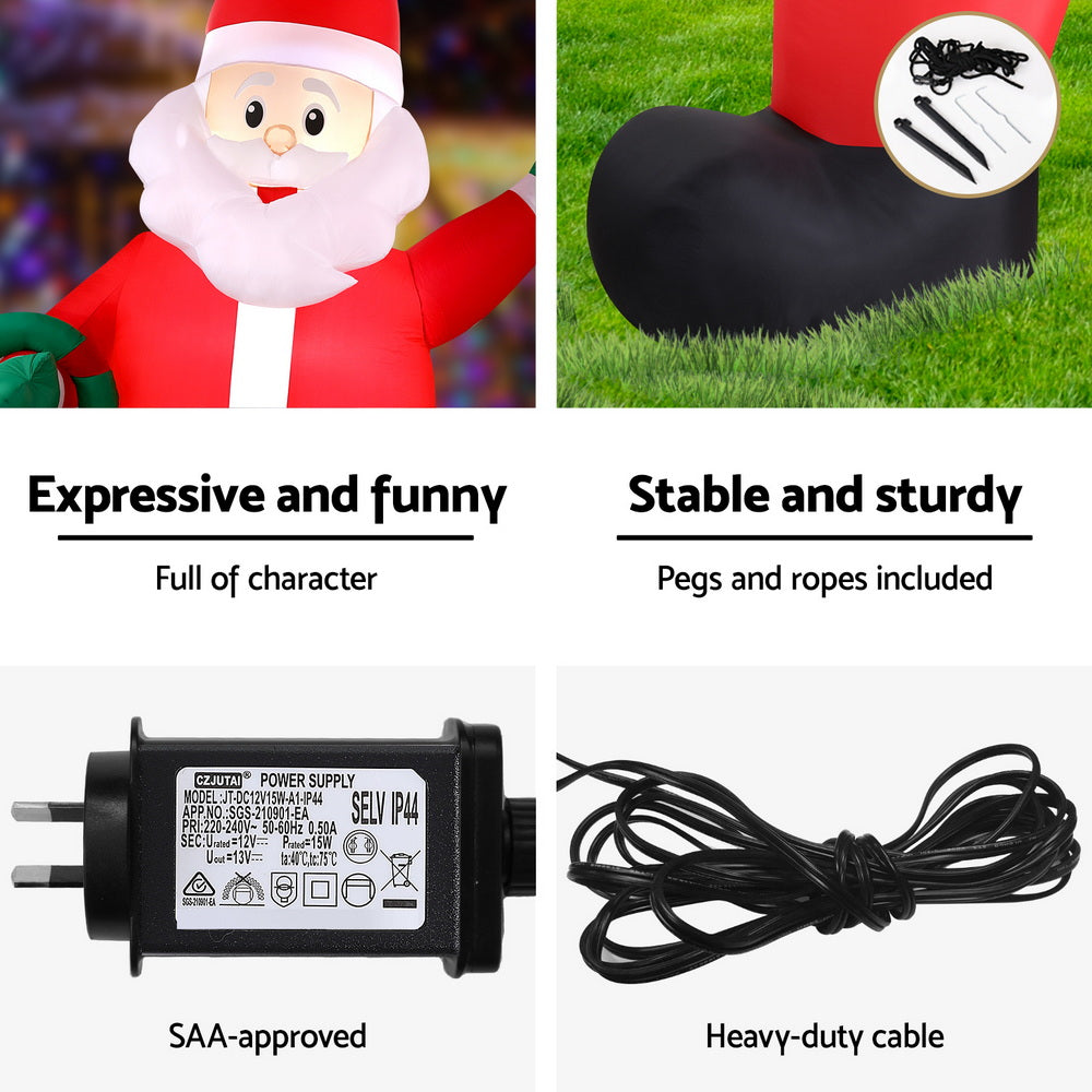 3.8M Giant Santa Holding a Candy Cane & Wreath Christmas Inflatable