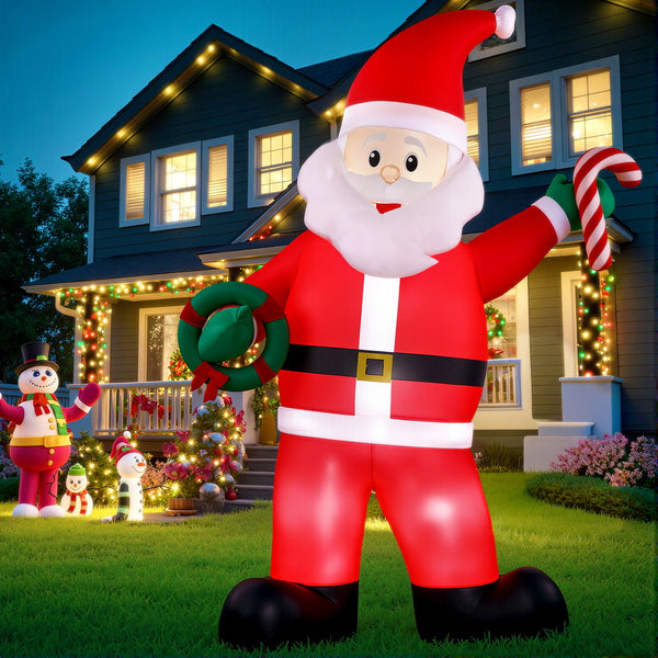 3.8M Christmas Inflatable Giant Santa Display – 5 Cold White LED Lights