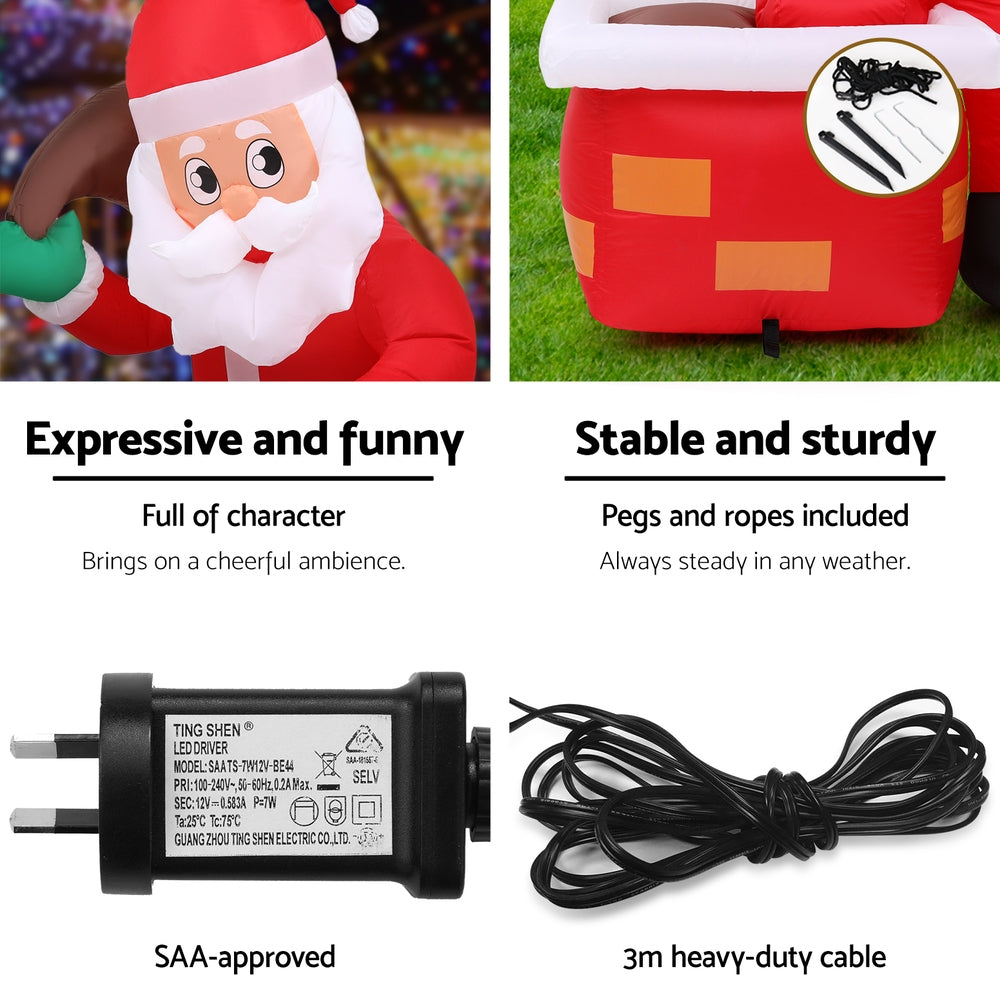 1.2M Santa at the Chimney Christmas Inflatable with LED Lights