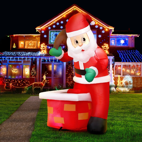 1.2M Christmas Inflatable Santa Chimney Display – 2 Cold White LED Lights