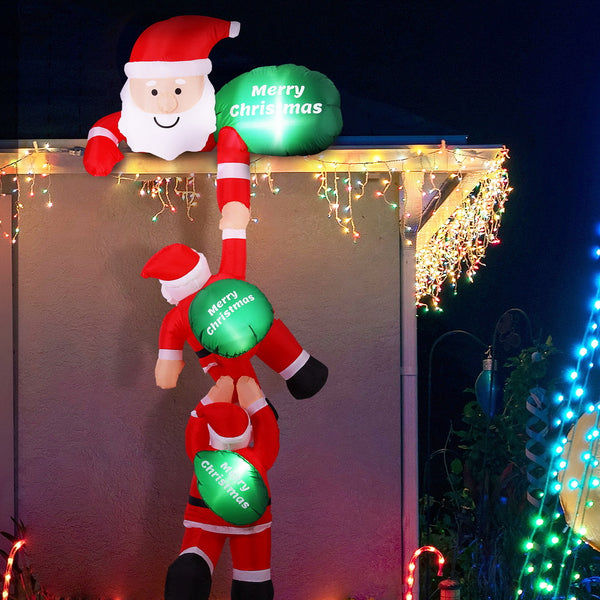 2.5M Christmas Inflatable Climbing Santa Display – 3 Cold White LED Lights