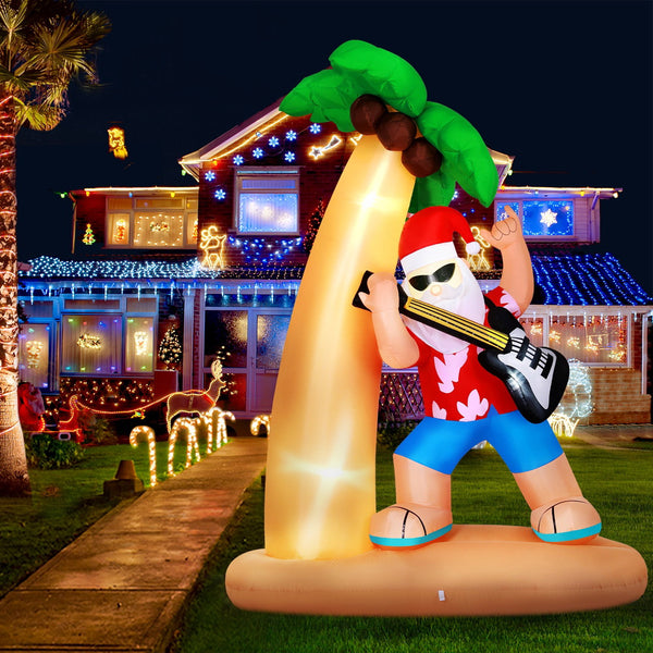 2.1M Christmas Inflatable Santa Guitar Beach Display – 4 Cold White LED Lights