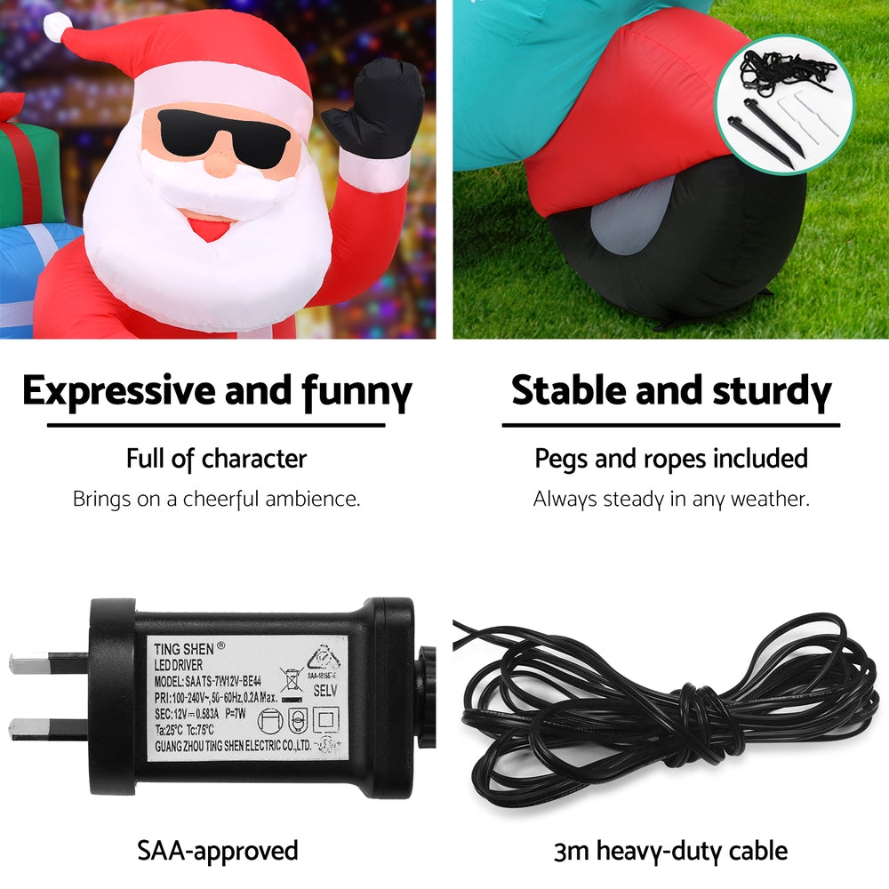 1.8M Santa Riding Scooter Christmas Inflatable with LED Lights