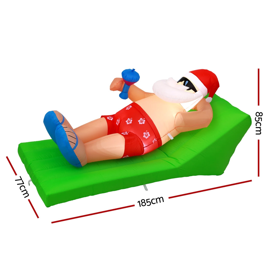 1.8M Beach Santa on Sun Lounger Christmas Inflatable with Cocktail