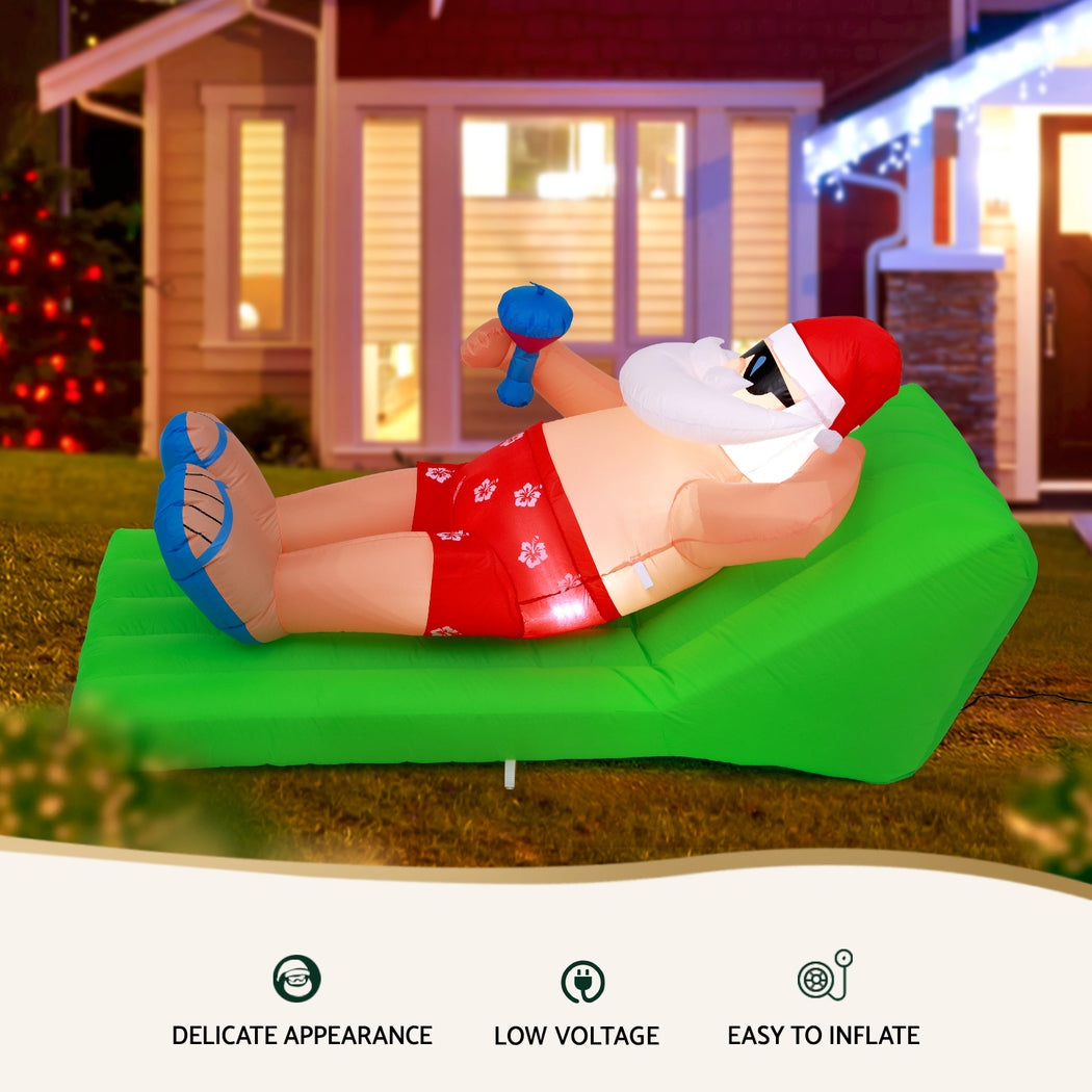 1.8M Beach Santa on Sun Lounger Christmas Inflatable with Cocktail