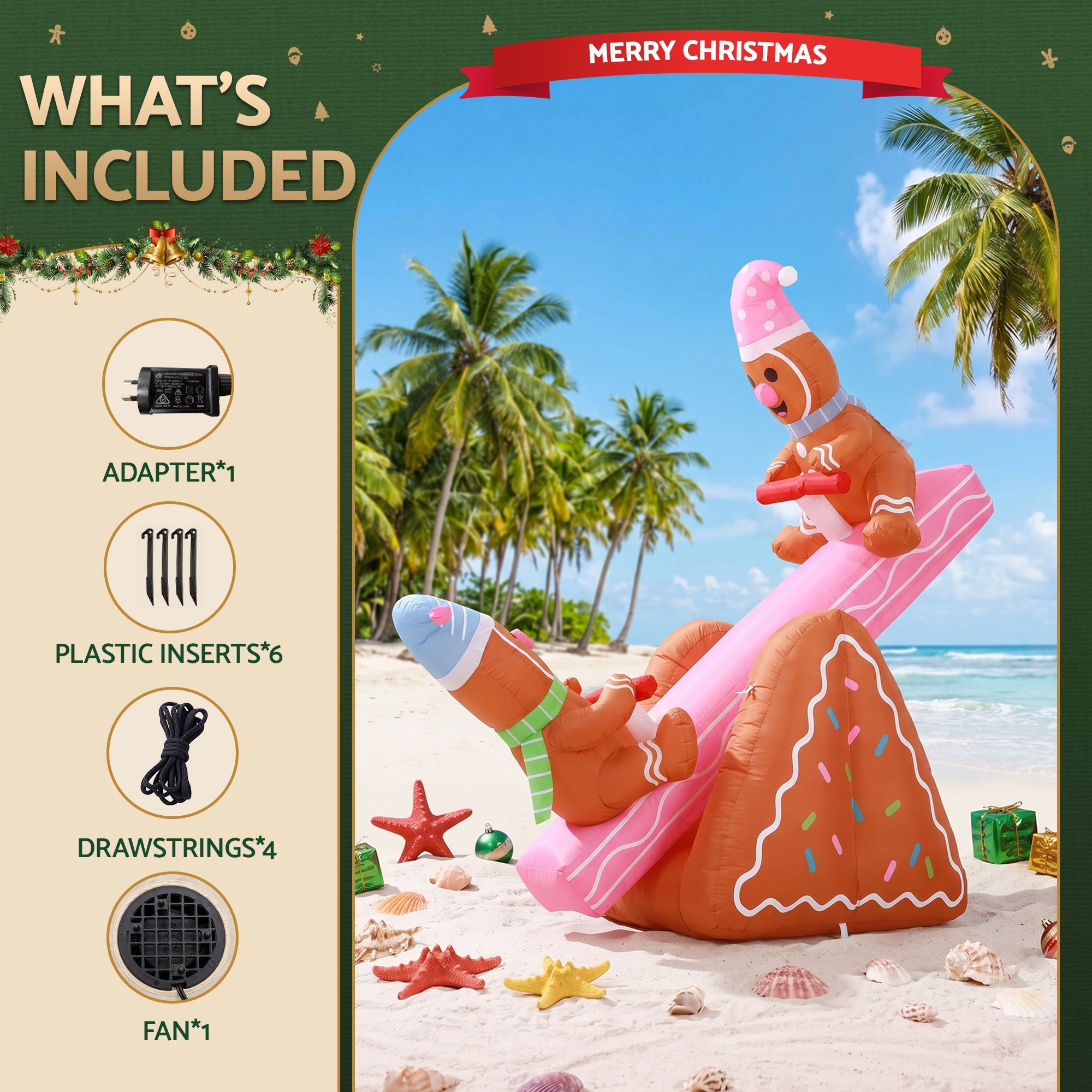 1.84M Gingerbread Seesaw Christmas Inflatable with LED Lights