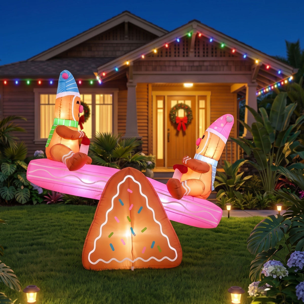 1.84M Gingerbread Seesaw Christmas Inflatable with LED Lights