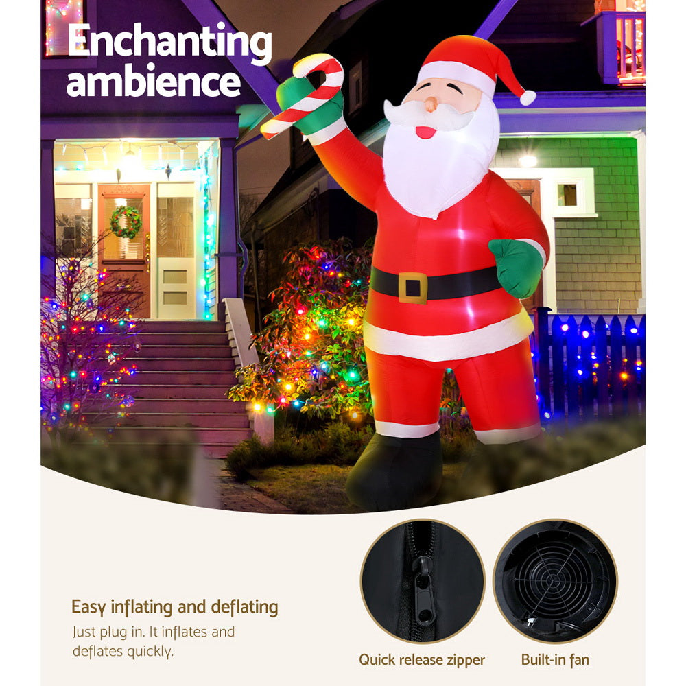 3M Santa with Candy Cane Christmas Inflatable with LED Lights