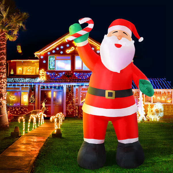 3M Christmas Inflatable Santa Holding Candy Cane Display – 3 Cold White LED Lights