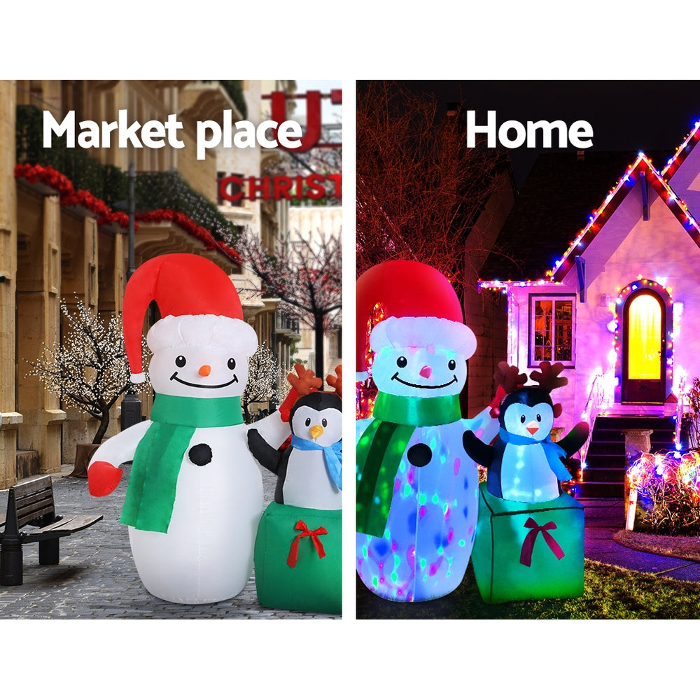 1.8M Snowman & Penguin Christmas Inflatable with LED Lights