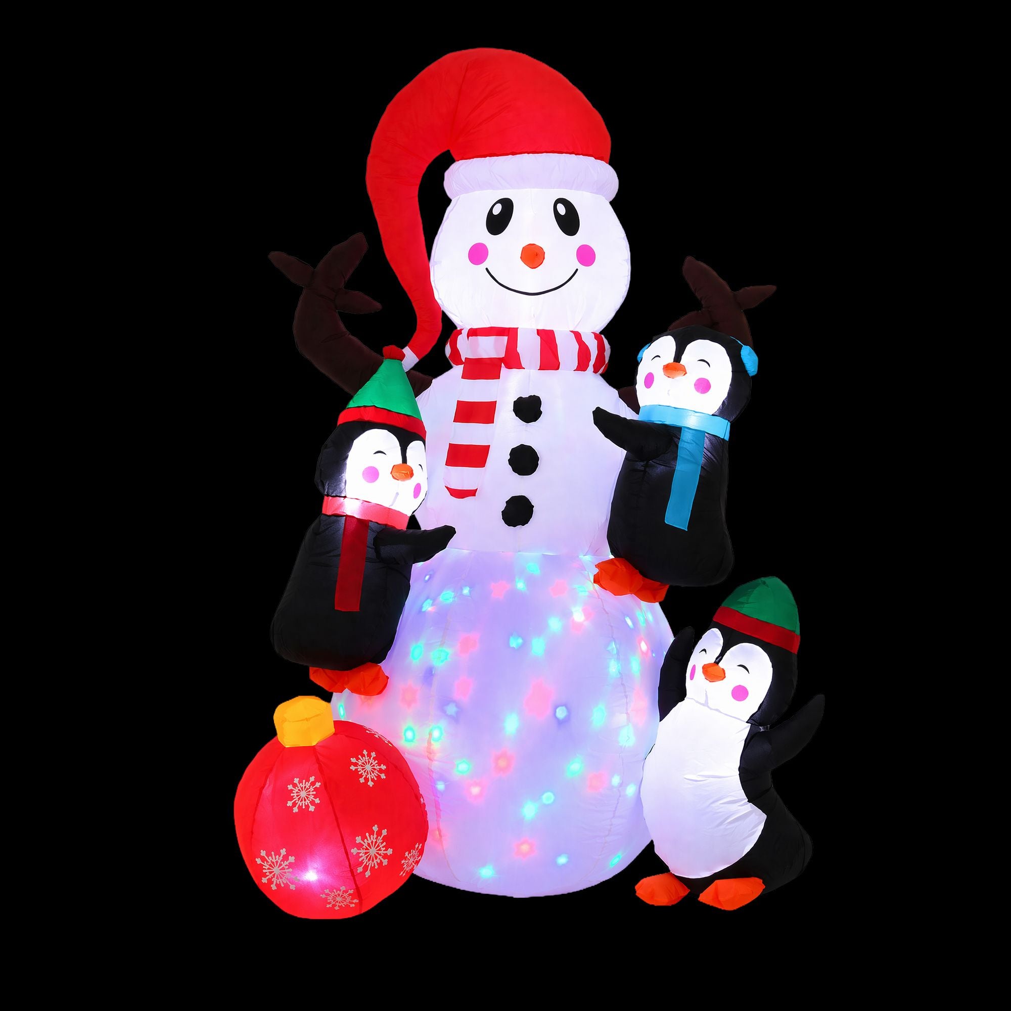 1.85M Snowman with Penguins Christmas Inflatable with Rotating LED Lights