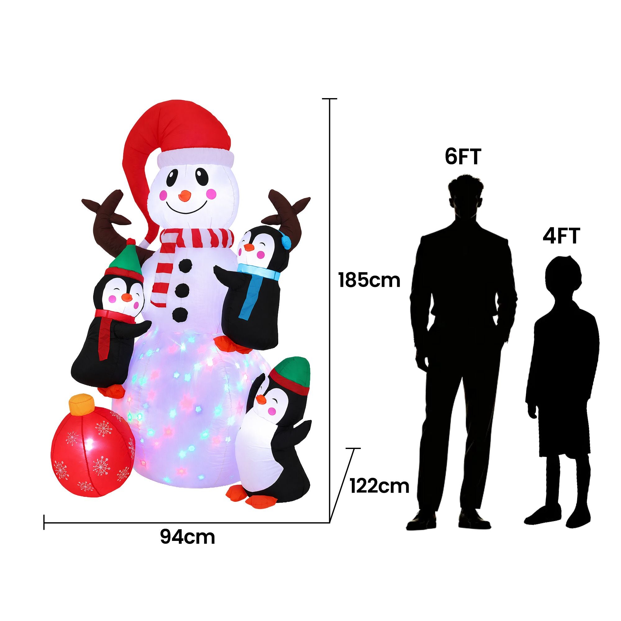 1.85M Snowman with Penguins Christmas Inflatable with Rotating LED Lights
