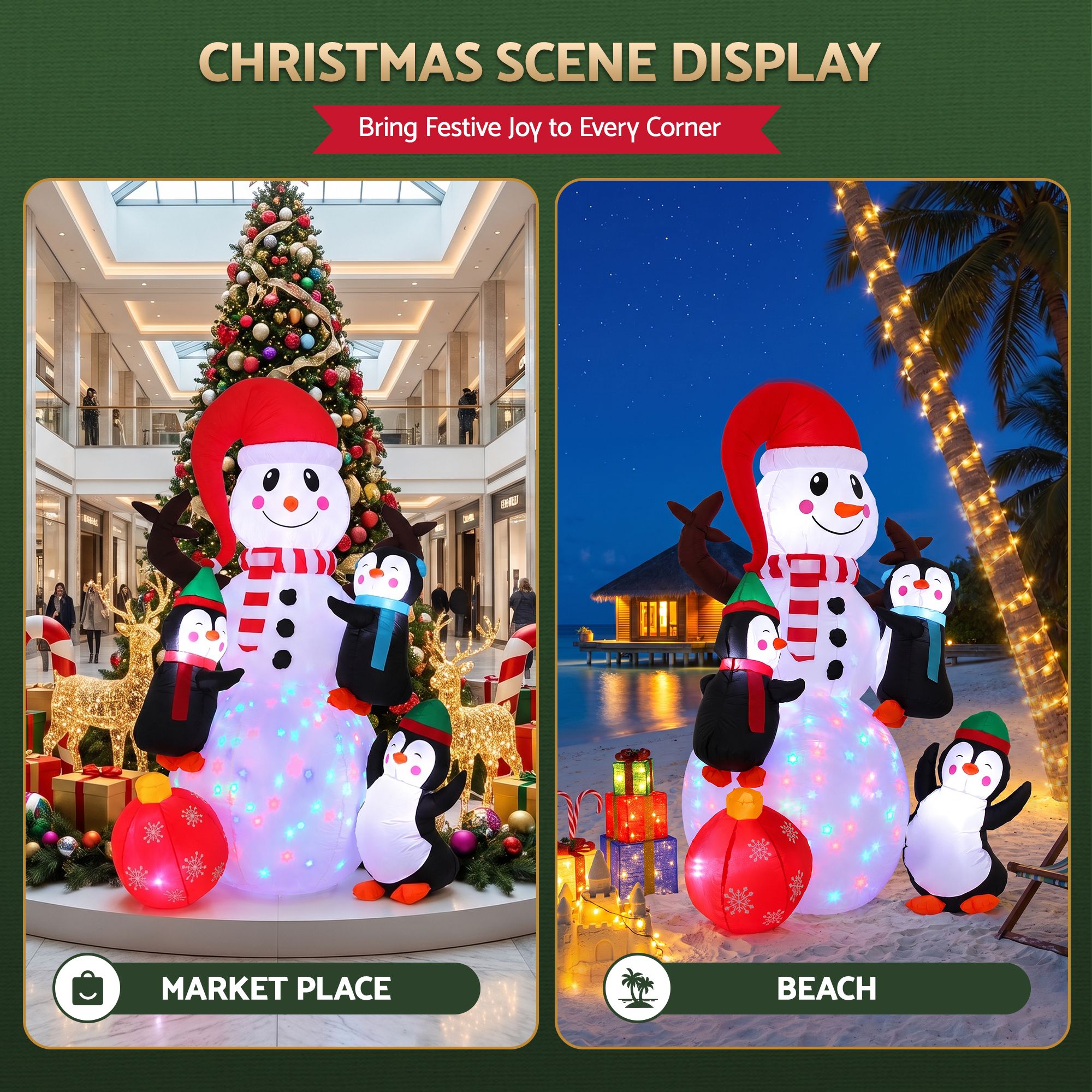1.85M Snowman with Penguins Christmas Inflatable with Rotating LED Lights