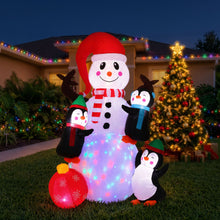 1.85M Snowman with Penguins Christmas Inflatable with Rotating LED Lights