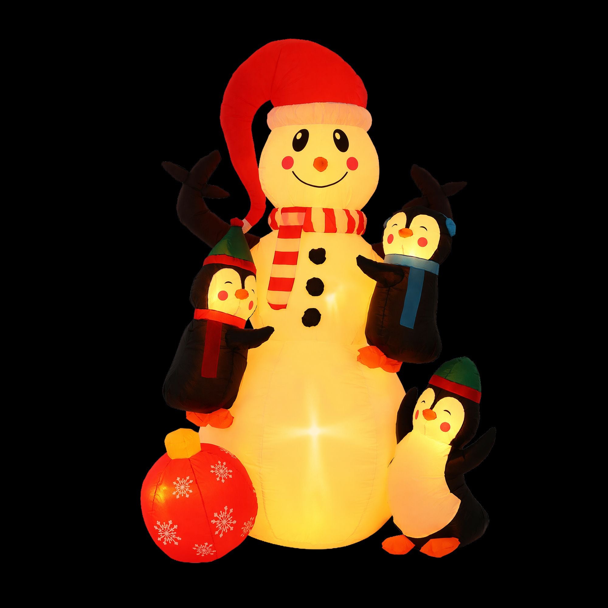 1.8M Snowman Inflatable with Penguins & Warm White LED Lights