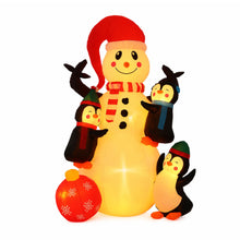1.8M Snowman Inflatable with Penguins & Warm White LED Lights