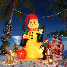 1.8M Snowman Inflatable with Penguins & Warm White LED Lights