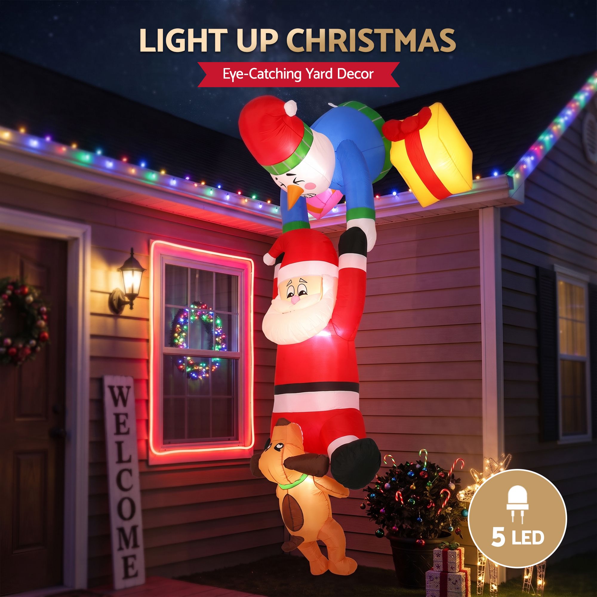 3.5M Hanging Santa with Reindeer Christmas Inflatable with LED Lights