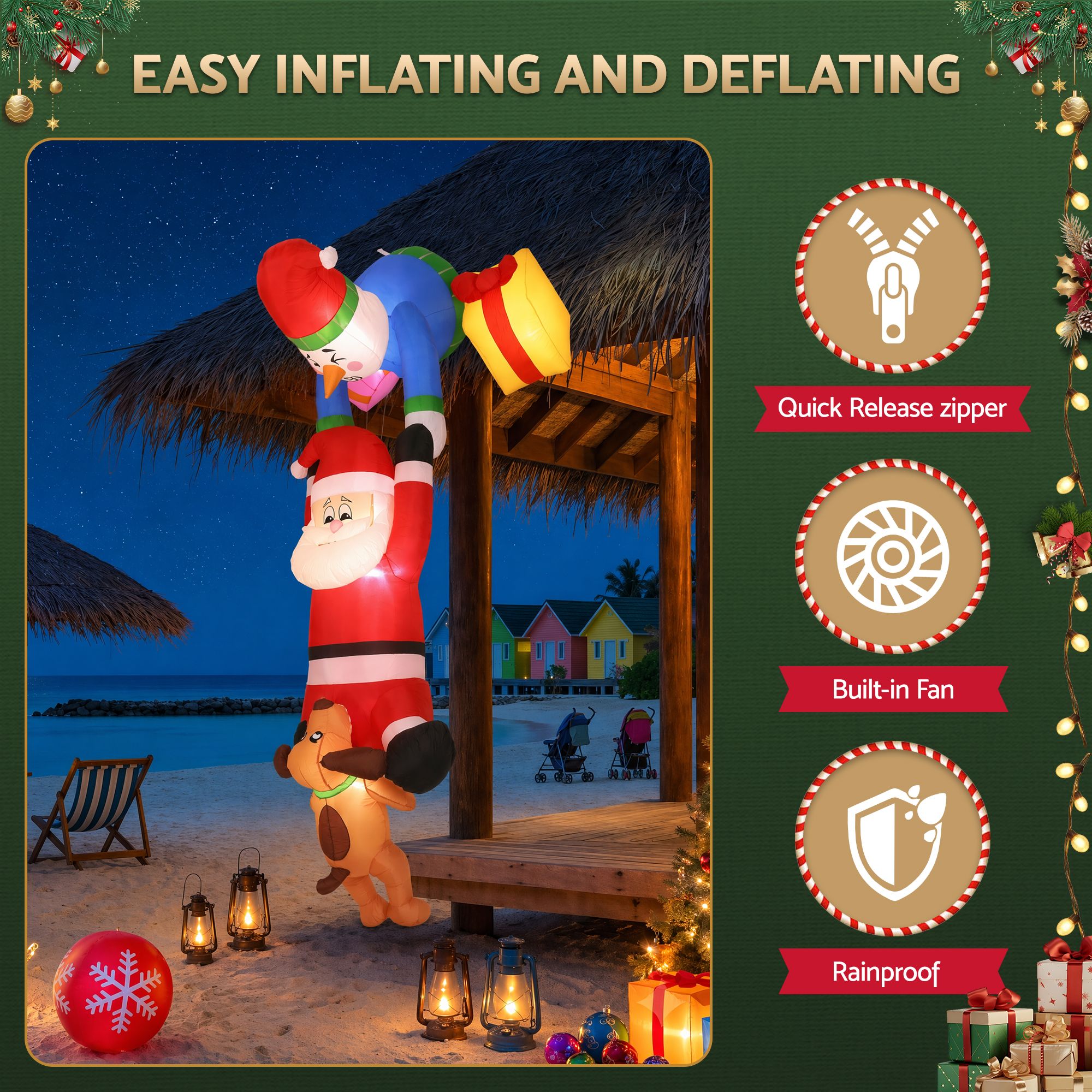 3.5M Hanging Santa with Reindeer Christmas Inflatable with LED Lights