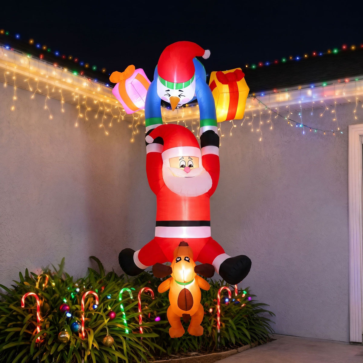 3.5M Hanging Santa with Reindeer Christmas Inflatable with LED Lights