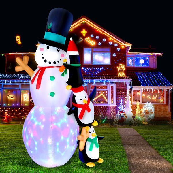 2.4M Christmas Inflatable Snowman Penguins Display – 4 Cold White LED Lights
