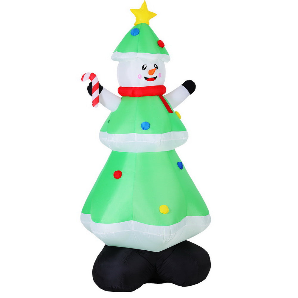2.75M Snowman Christmas Tree Inflatable with Candy Cane & LED Lights