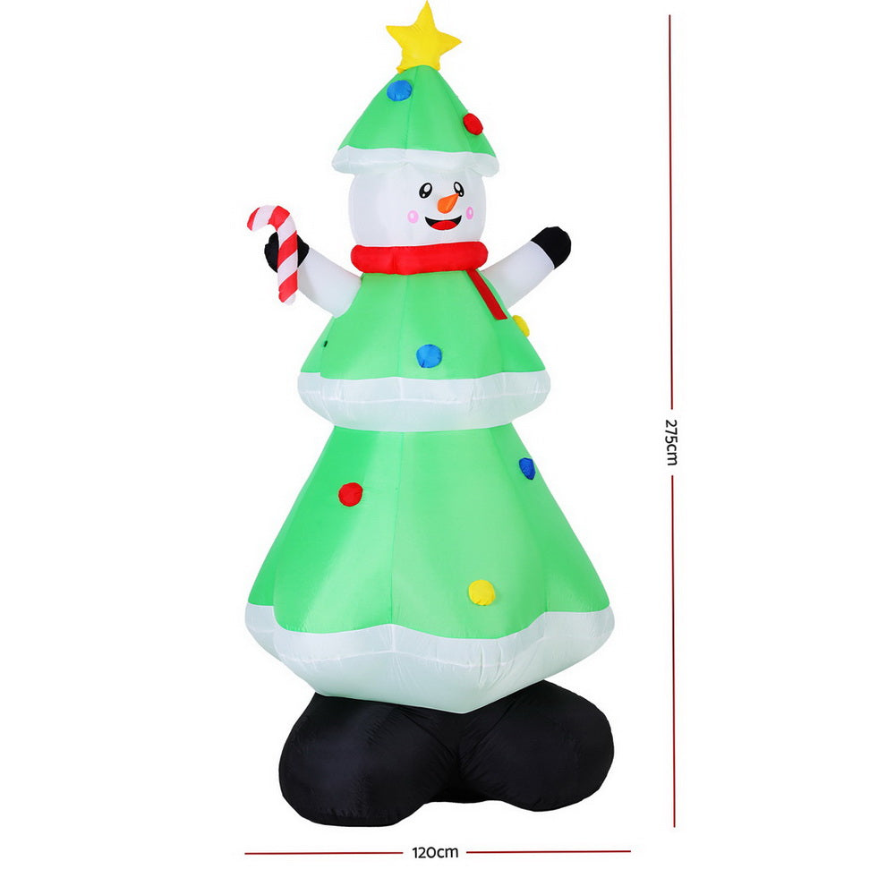 2.75M Snowman Christmas Tree Inflatable with Candy Cane & LED Lights