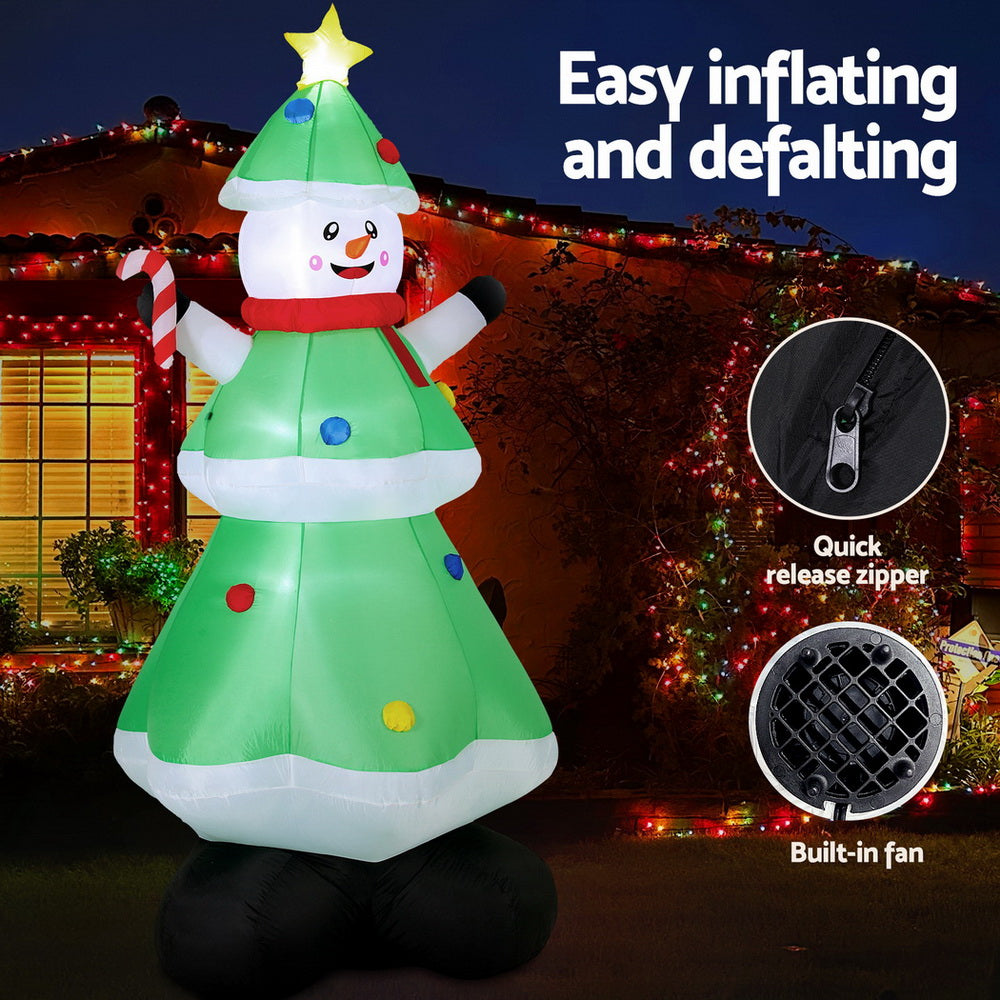 2.75M Snowman Christmas Tree Inflatable with Candy Cane & LED Lights