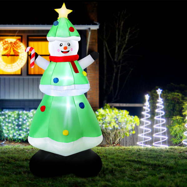 2.75M Christmas Inflatable Snowman Christmas Tree Display – 4 Cold White LED Lights