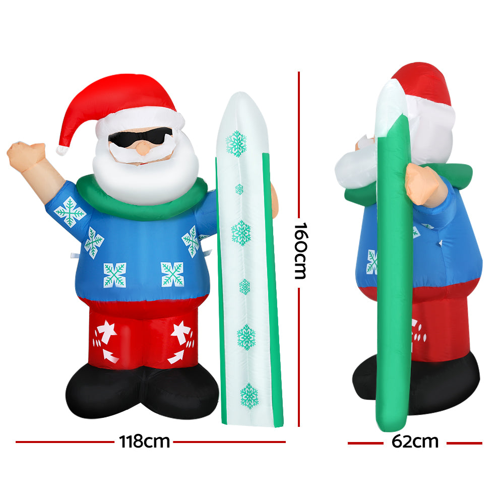 1.6M Santa with Surfboard Christmas Inflatable with LED Lights