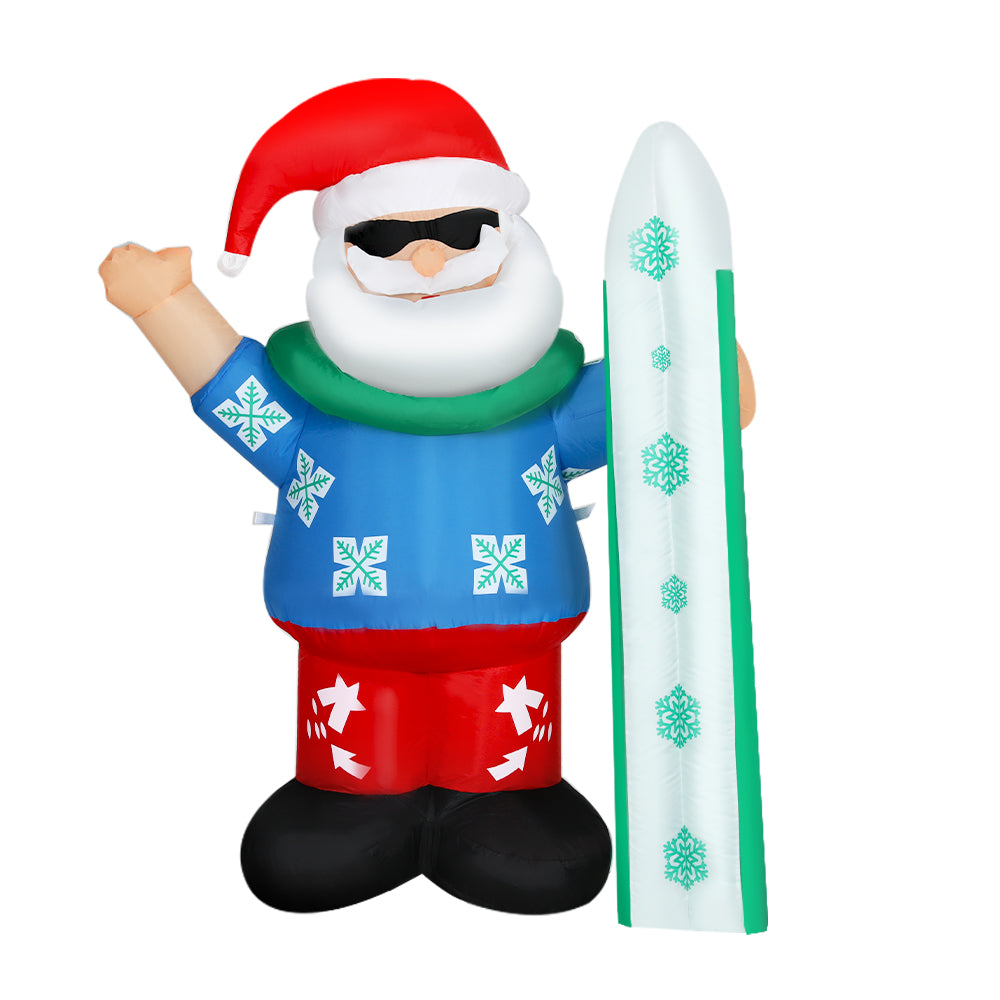 1.6M Santa with Surfboard Christmas Inflatable with LED Lights