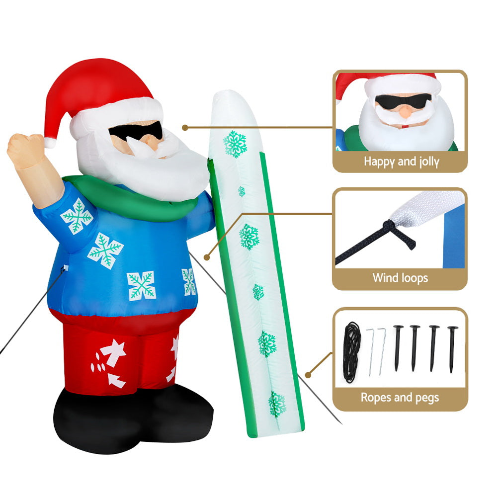 1.6M Santa with Surfboard Christmas Inflatable with LED Lights