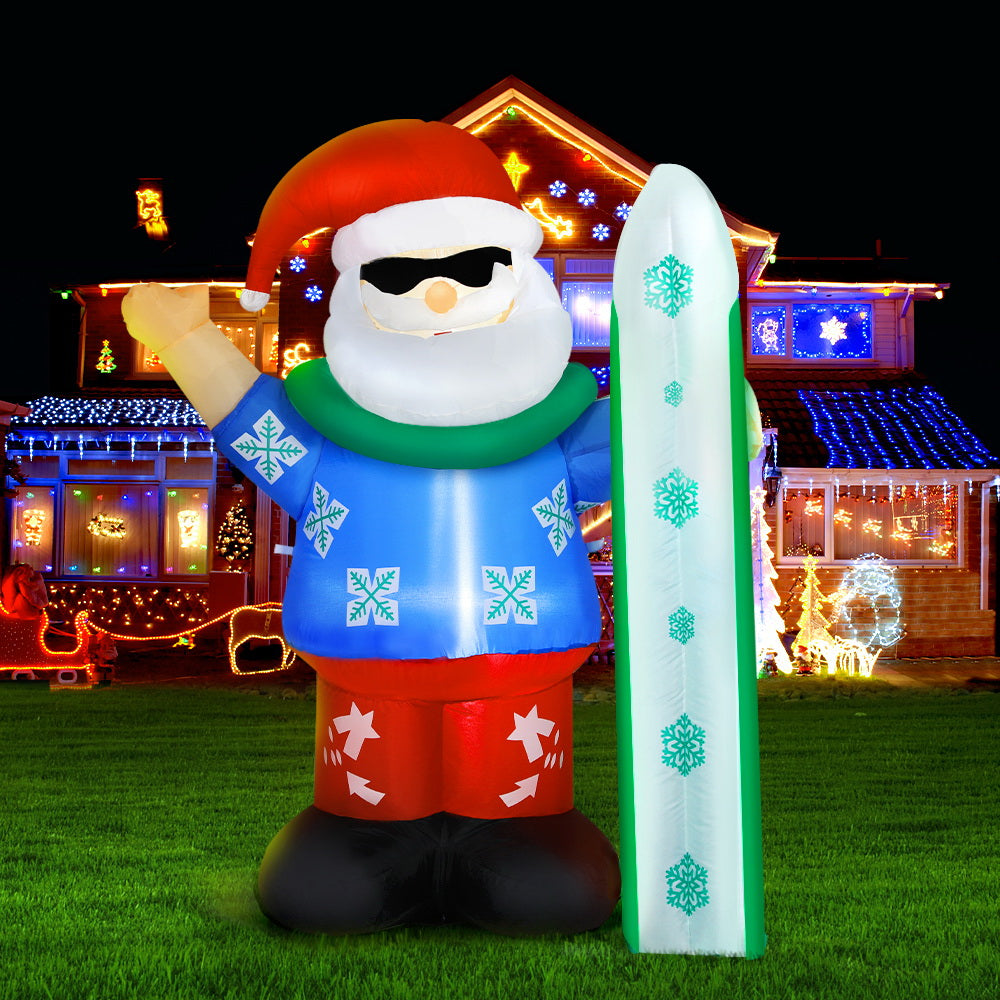 1.6M Santa with Surfboard Christmas Inflatable with LED Lights
