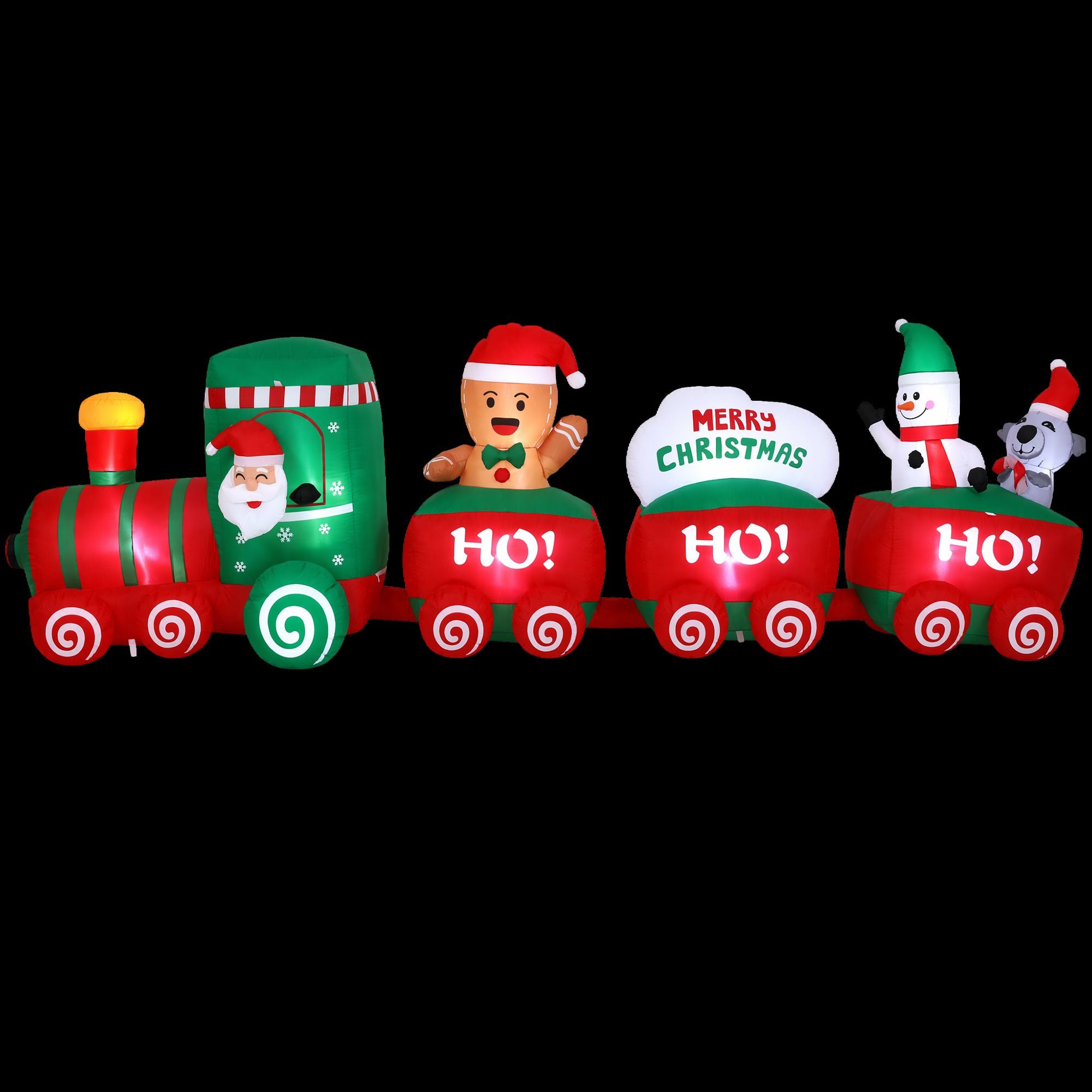 3.65M Santa Christmas Train Inflatable with Gingerbread Man, Snowman & Penguin