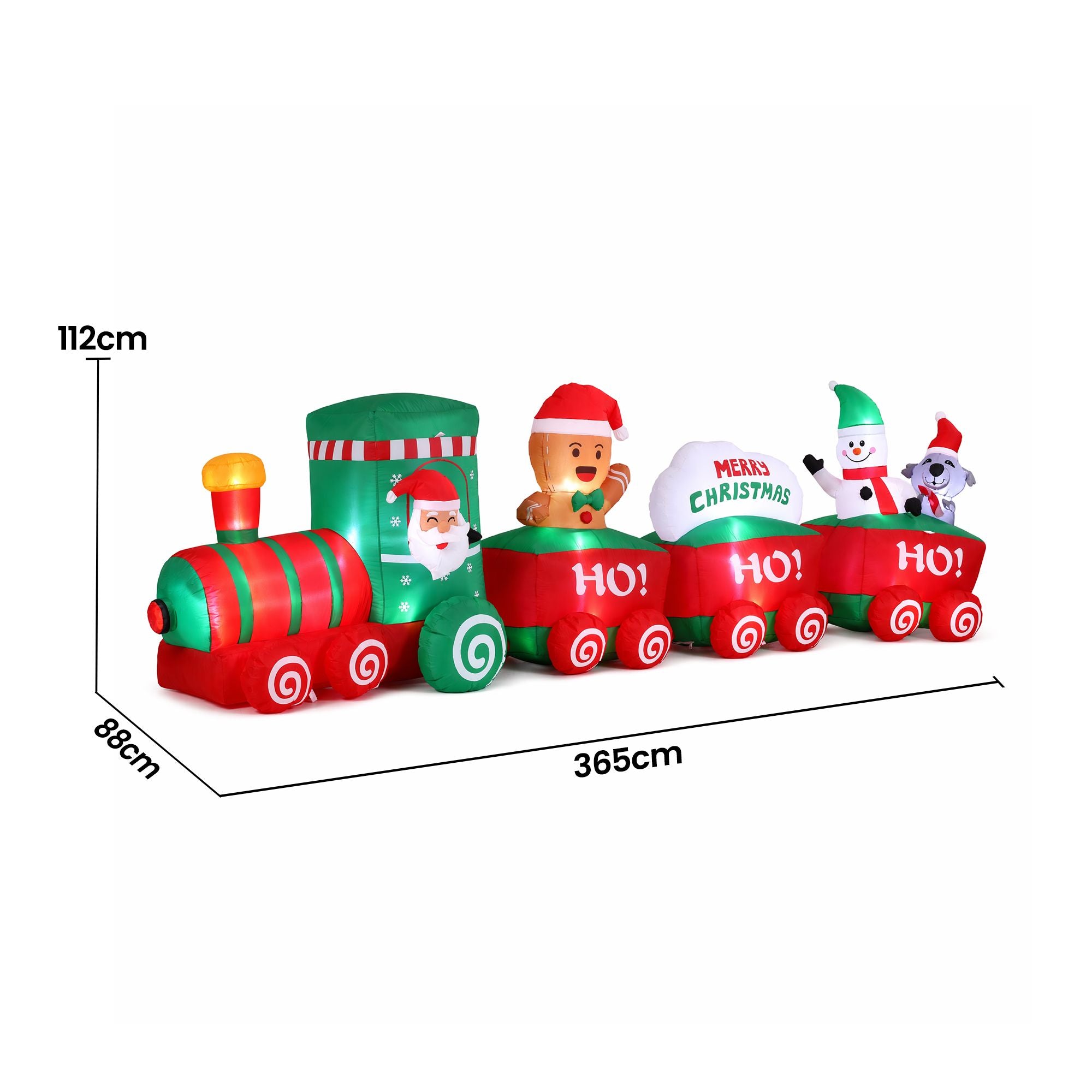 3.65M Santa Christmas Train Inflatable with Gingerbread Man, Snowman & Penguin