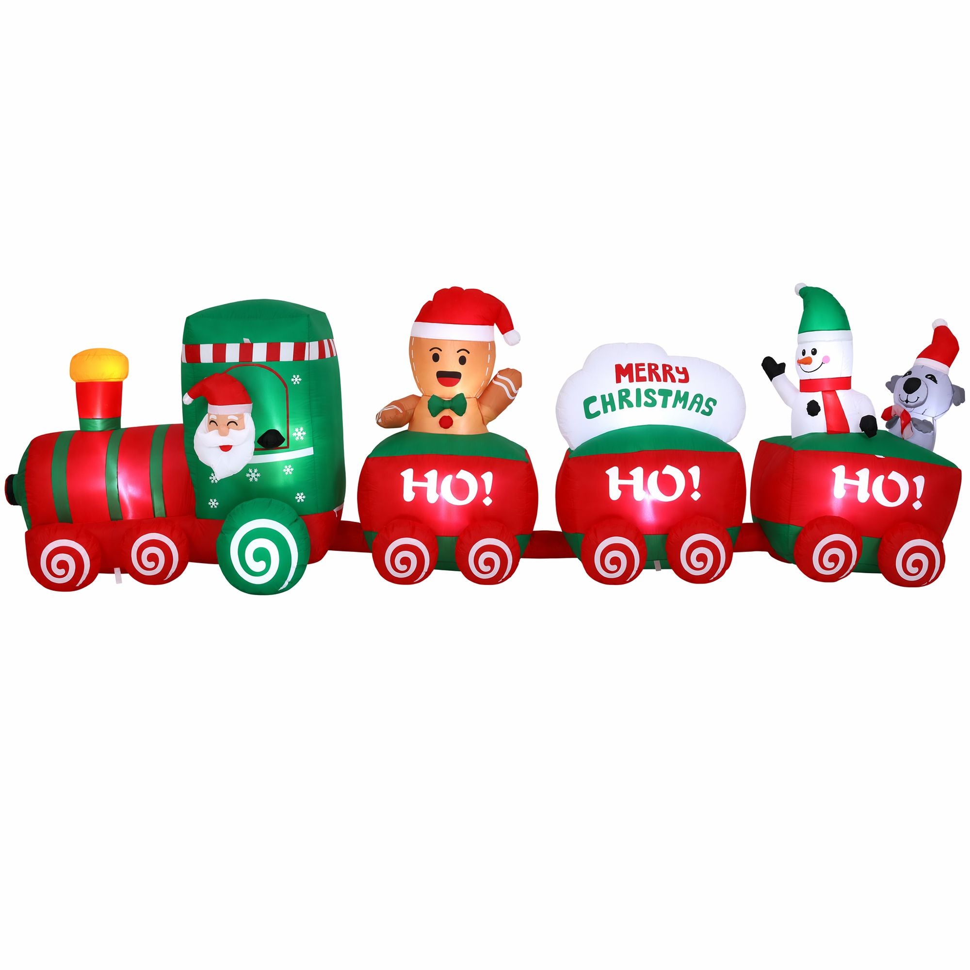 3.65M Santa Christmas Train Inflatable with Gingerbread Man, Snowman & Penguin