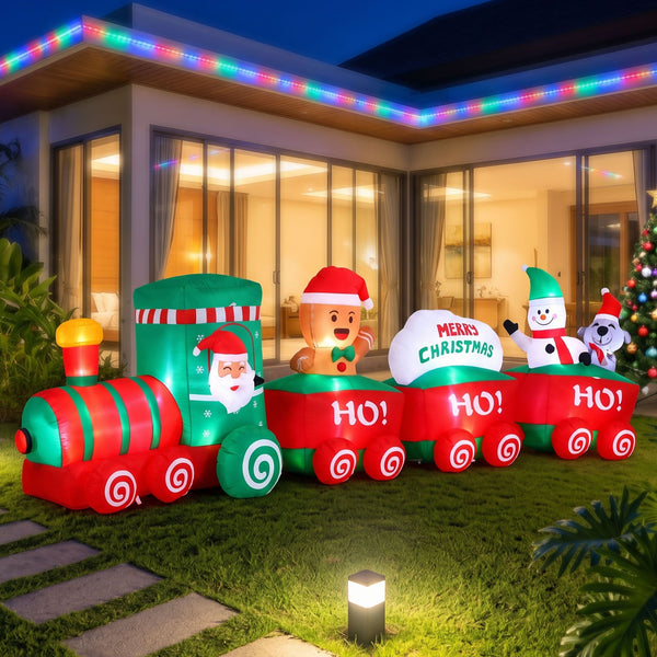 3.65M Santa Christmas Train Inflatable with Gingerbread Man, Snowman & Penguin