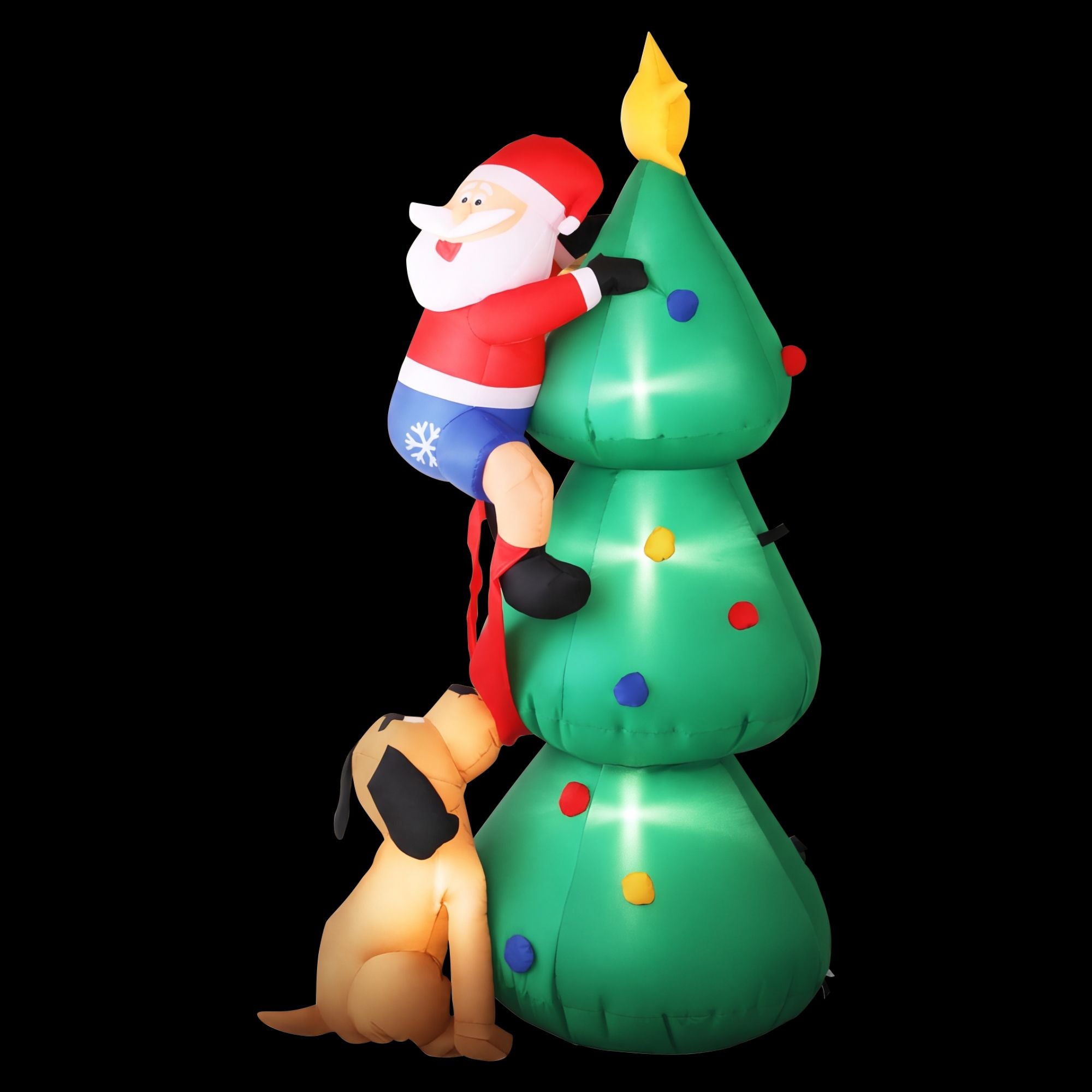 1.8M Inflatable Santa Climbing Christmas Tree with Dog & LED Lights