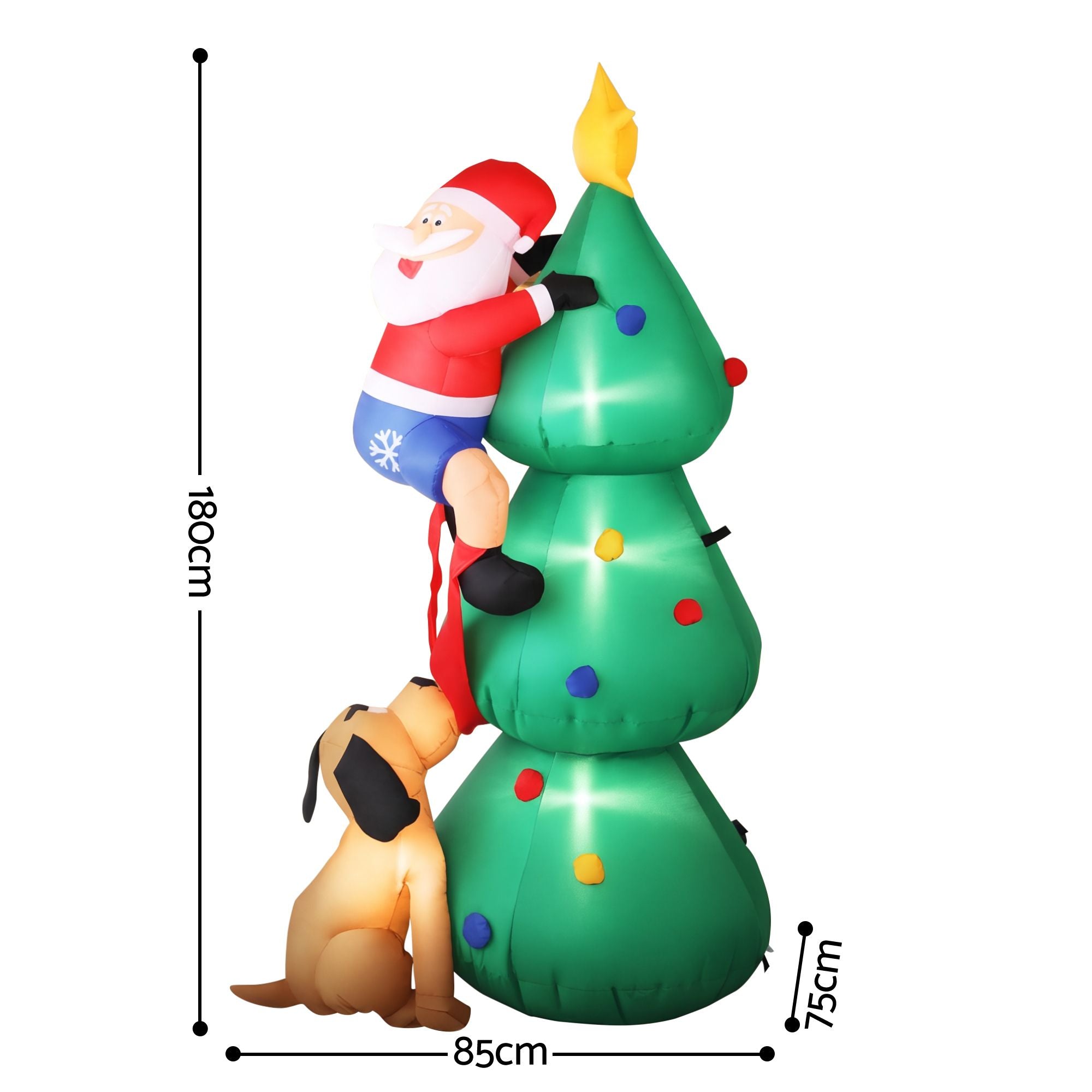 1.8M Inflatable Santa Climbing Christmas Tree with Dog & LED Lights