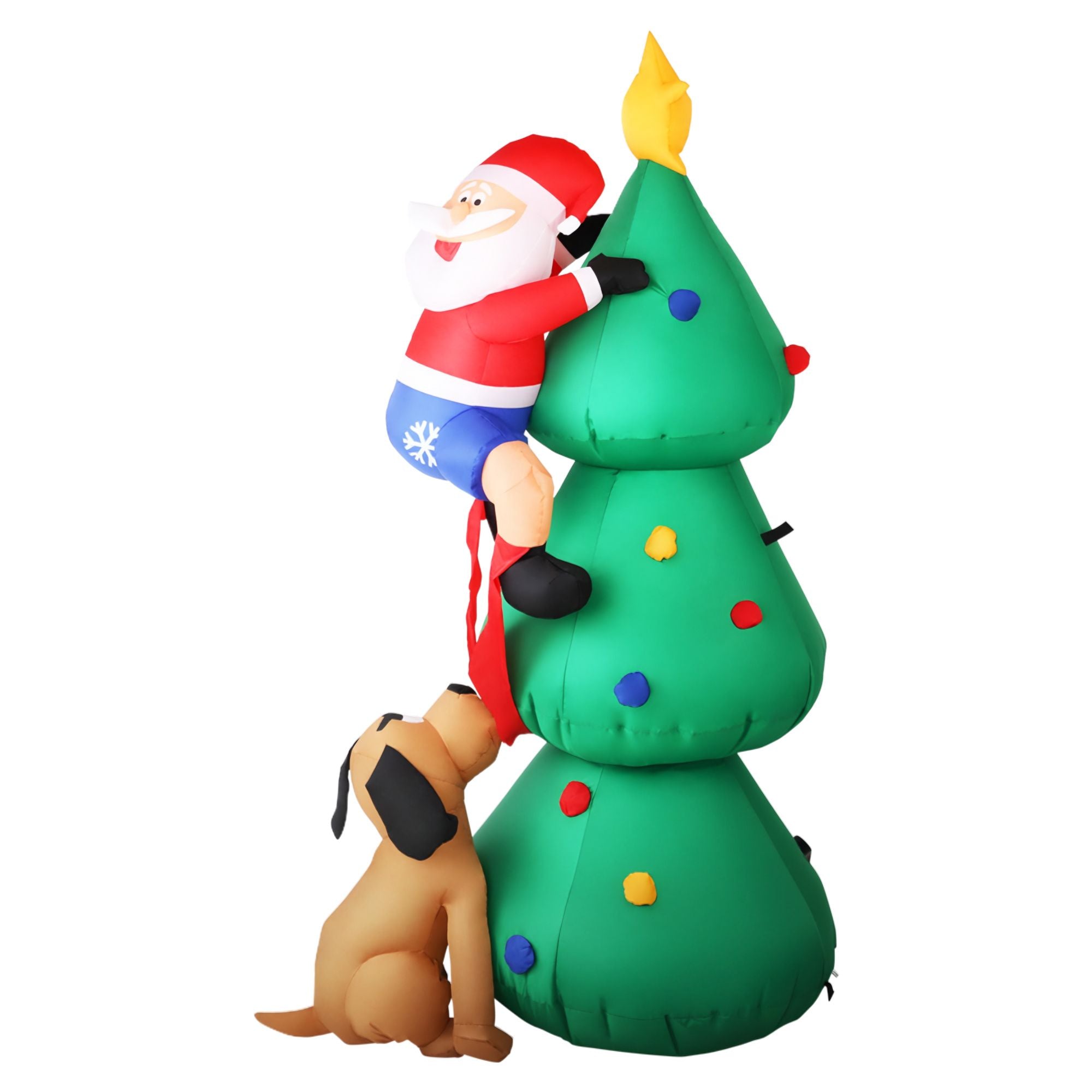 1.8M Inflatable Santa Climbing Christmas Tree with Dog & LED Lights
