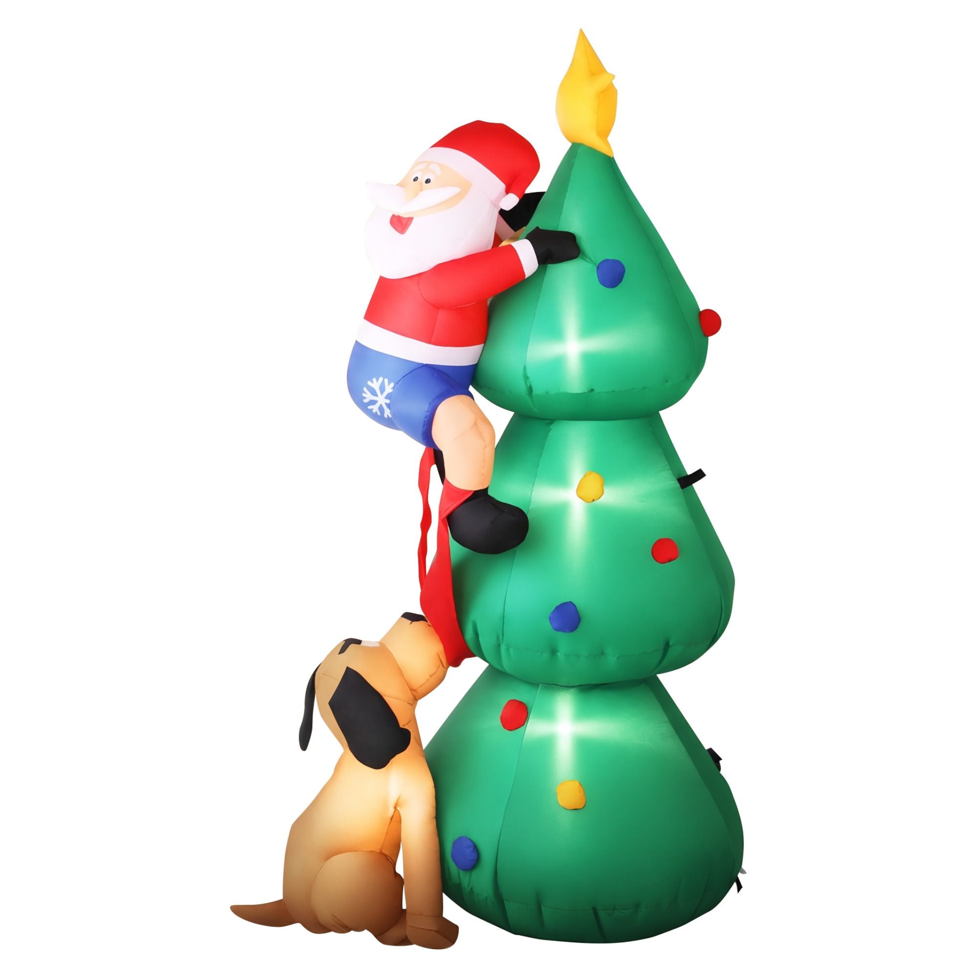 1.8M Inflatable Santa Climbing Christmas Tree with Dog & LED Lights