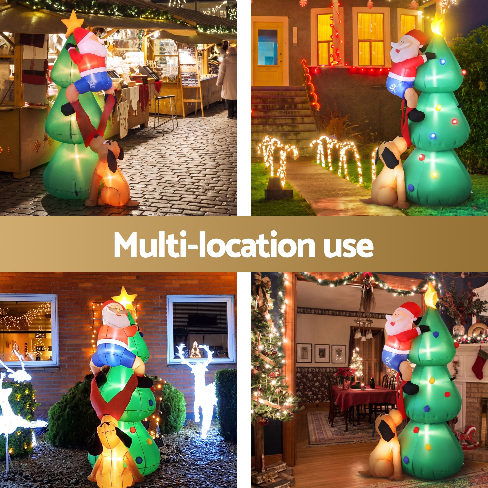 1.8M Inflatable Santa Climbing Christmas Tree with Dog & LED Lights