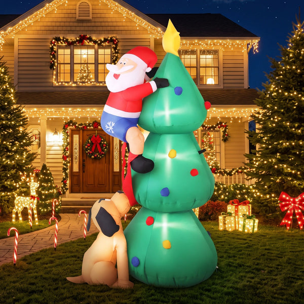 1.8M Inflatable Santa Climbing Christmas Tree with Dog & LED Lights