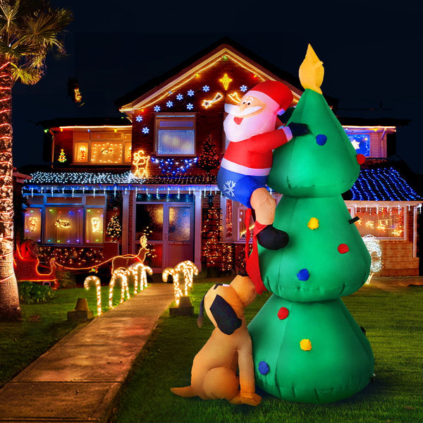 1.8M Christmas Inflatable Santa Climbing Tree Display – 3 Cold White LED Lights