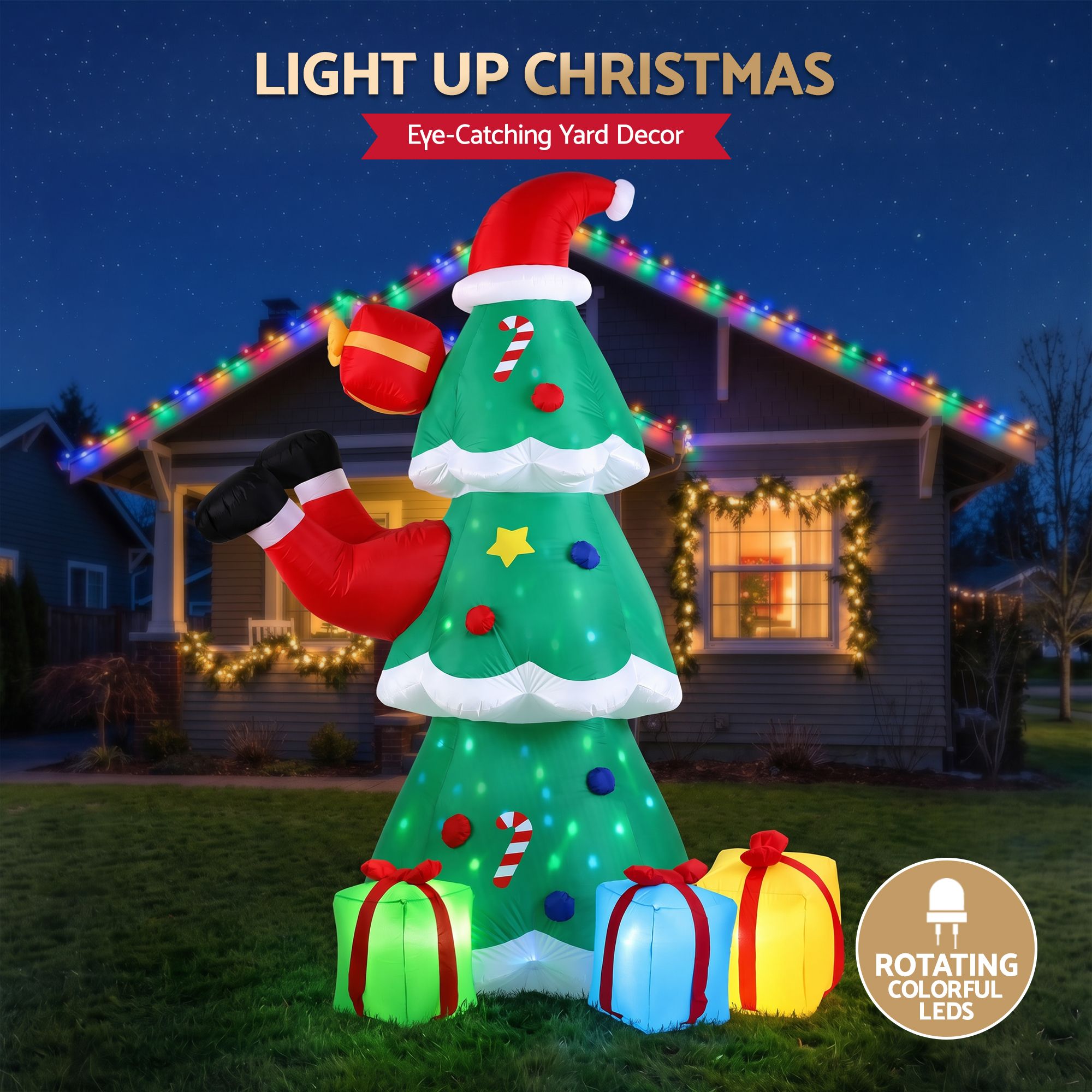 2.5M Santa & Christmas Tree Inflatable with Flashing LED Lights