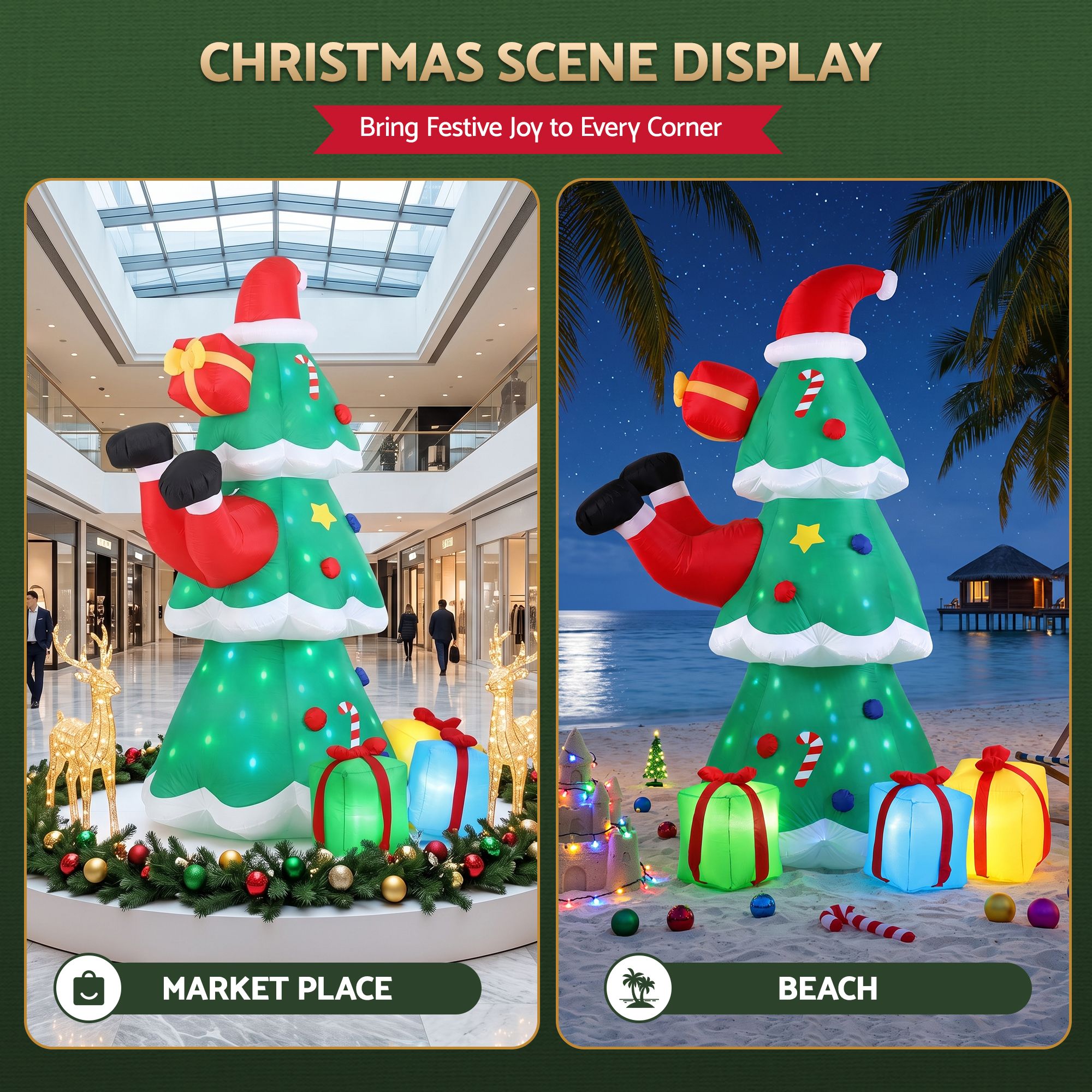 2.5M Santa & Christmas Tree Inflatable with Flashing LED Lights