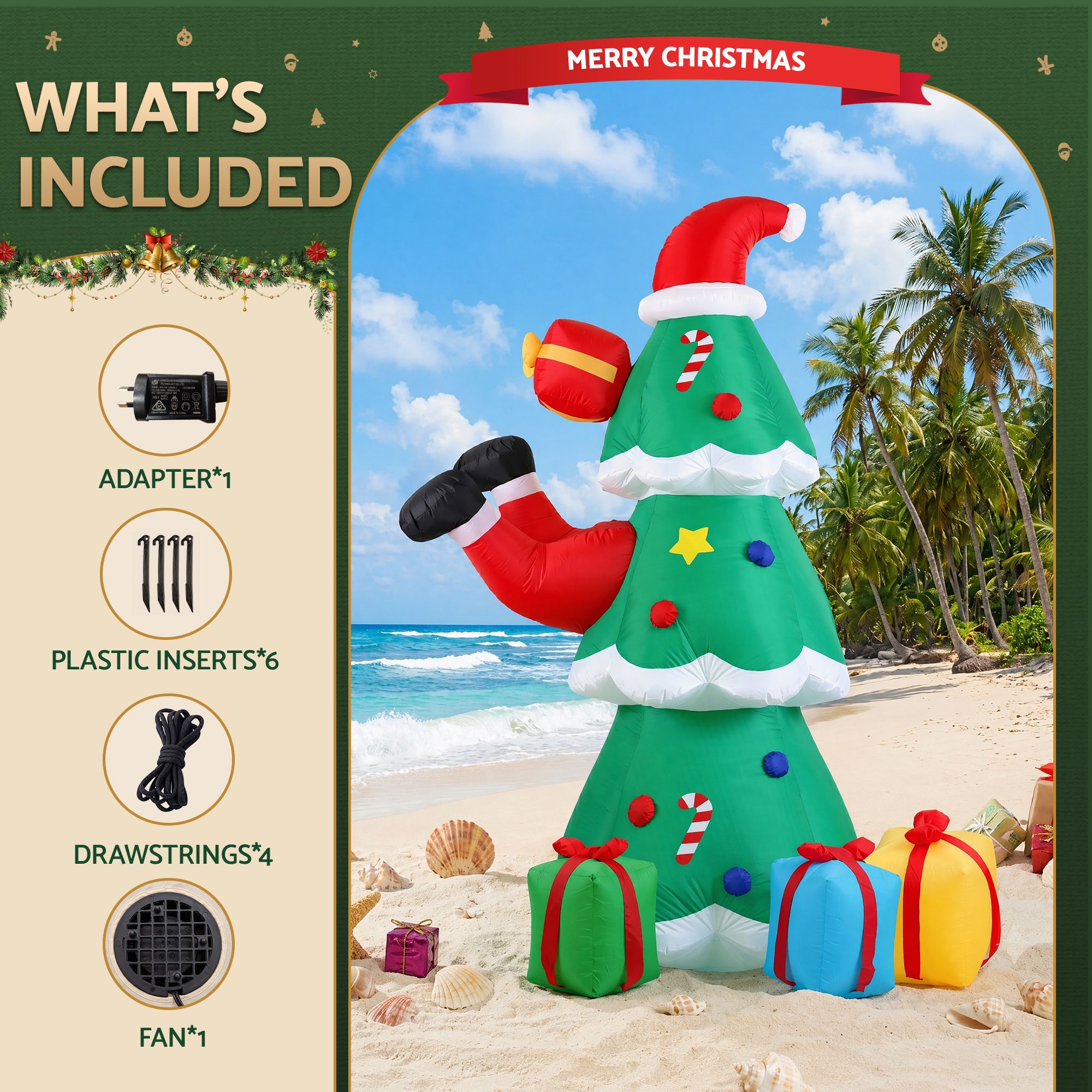 2.5M Santa & Christmas Tree Inflatable with Flashing LED Lights