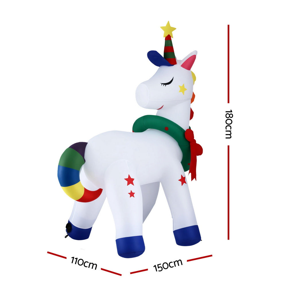 1.8M Christmas Unicorn Inflatable with LED Lights