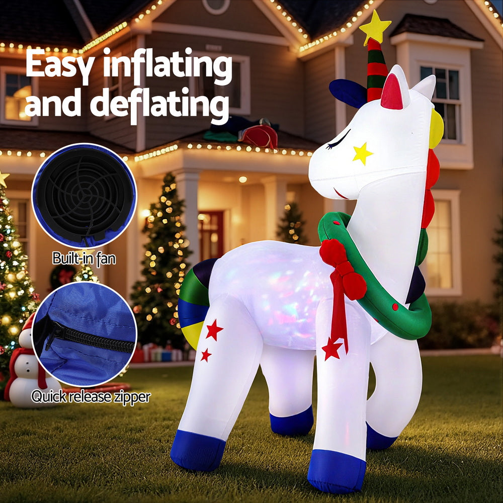 1.8M Christmas Unicorn Inflatable with LED Lights