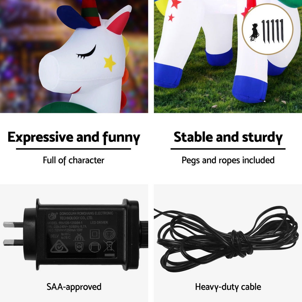1.8M Christmas Unicorn Inflatable with LED Lights